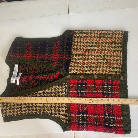 Vtg Robert Scott Hand Knitted Sweater Vest Womens PL Patchwork Holiday - Picture 7 of 8